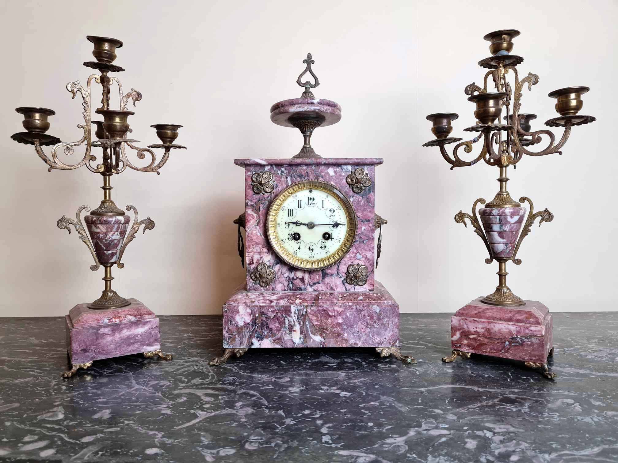 Clock And Its Two Candlesticks Napoleon III Period