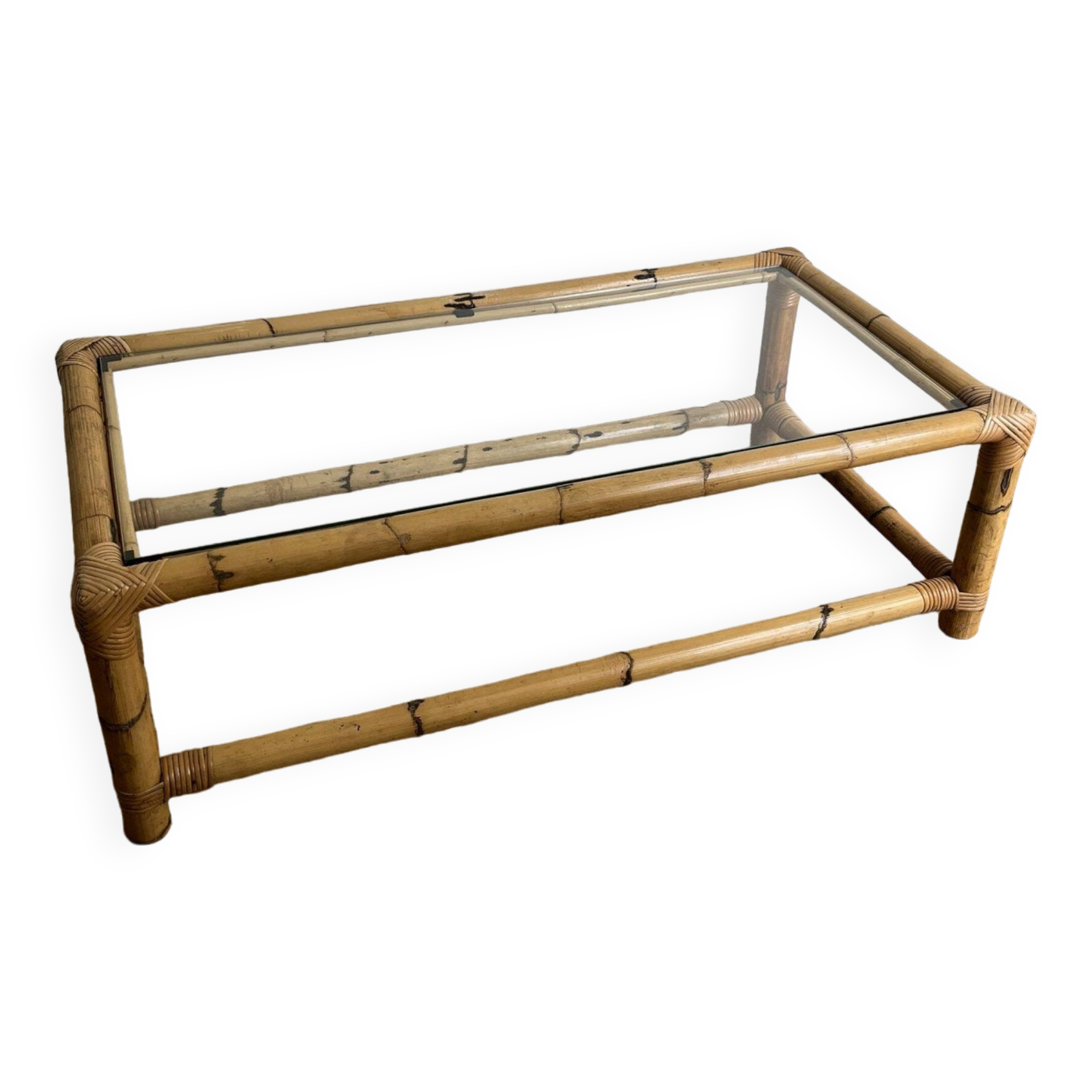Bamboo rattan and glass coffee table