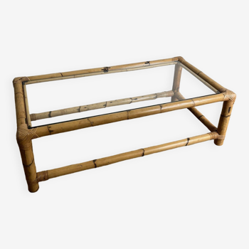 Bamboo rattan and glass coffee table