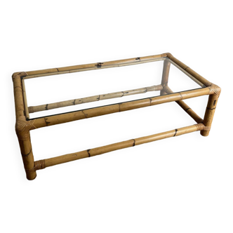 Bamboo rattan and glass coffee table