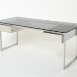 Desk stainless steel brushed gray smoked glass by Patrice Maffei for Kappa 1970