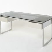 Desk stainless steel brushed gray smoked glass by Patrice Maffei for Kappa 1970