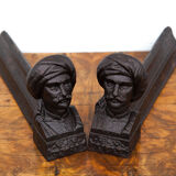 Vintage fireplace chenets, cast-cast chenets with oriental character