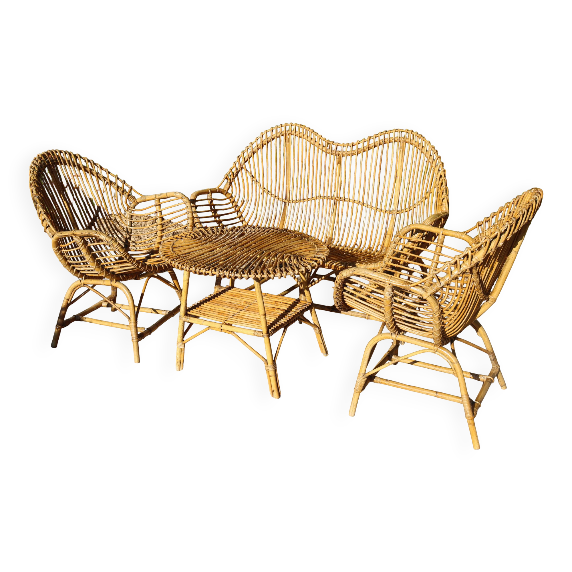 rattan and bamboo lounge set, Italy, 1960s, attributed to Franco Albini