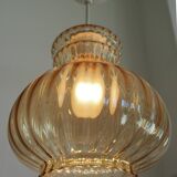 Striated pear-shaped pendant light, in smoked glass