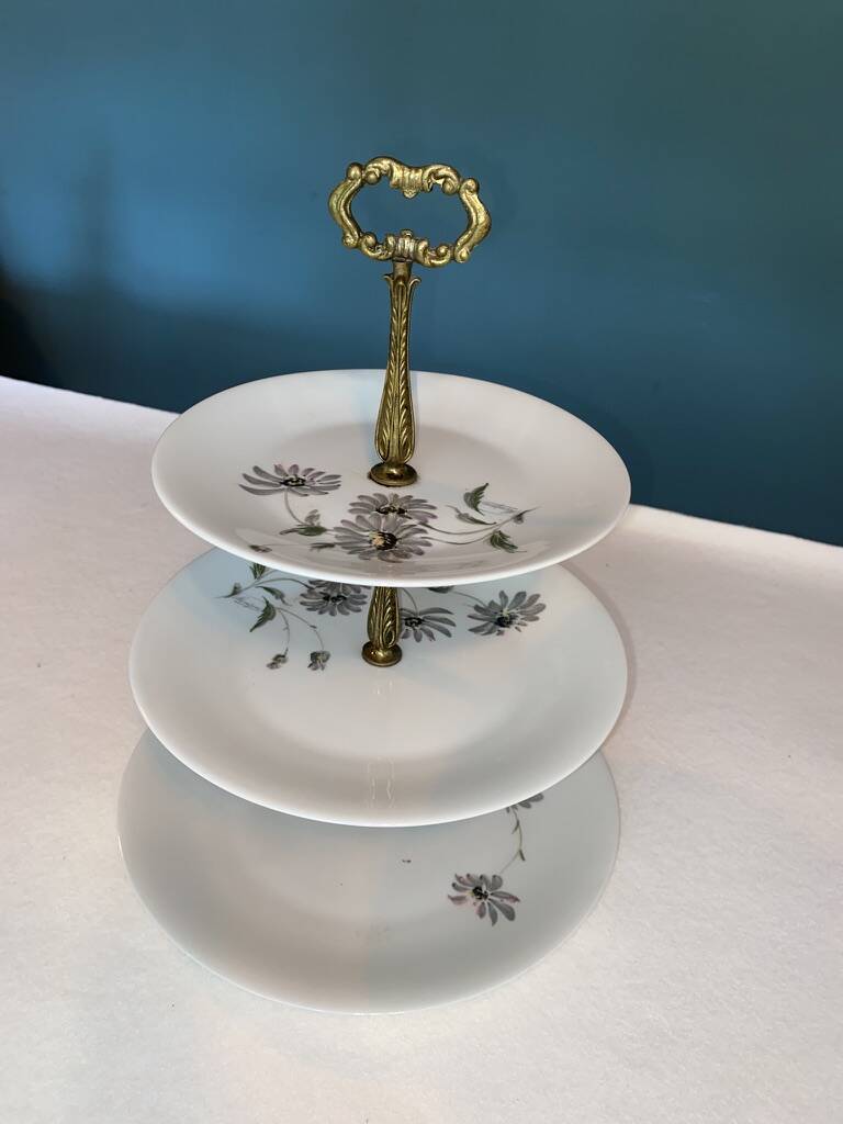 Silent Servant 3-Tiered Limoges Porcelain – Floral Decoration "Montjoie"