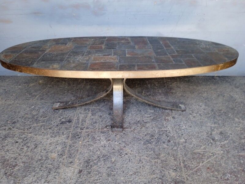 1970 metal and slate coffee table