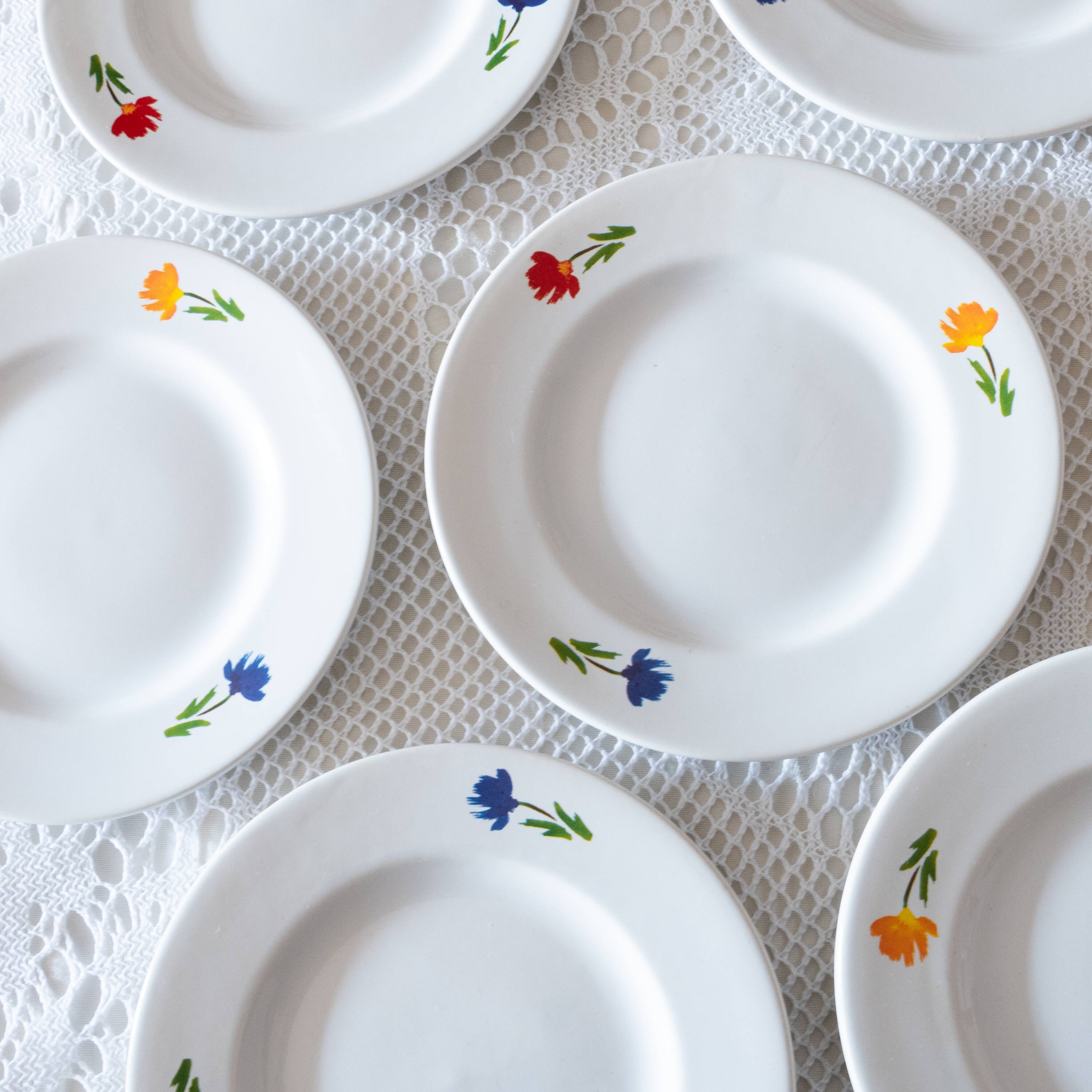 6 vintage tricolor flower plates