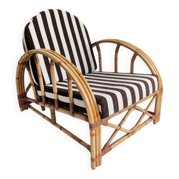Chaise longue en rotin avec des tiges de crayon des années 1960