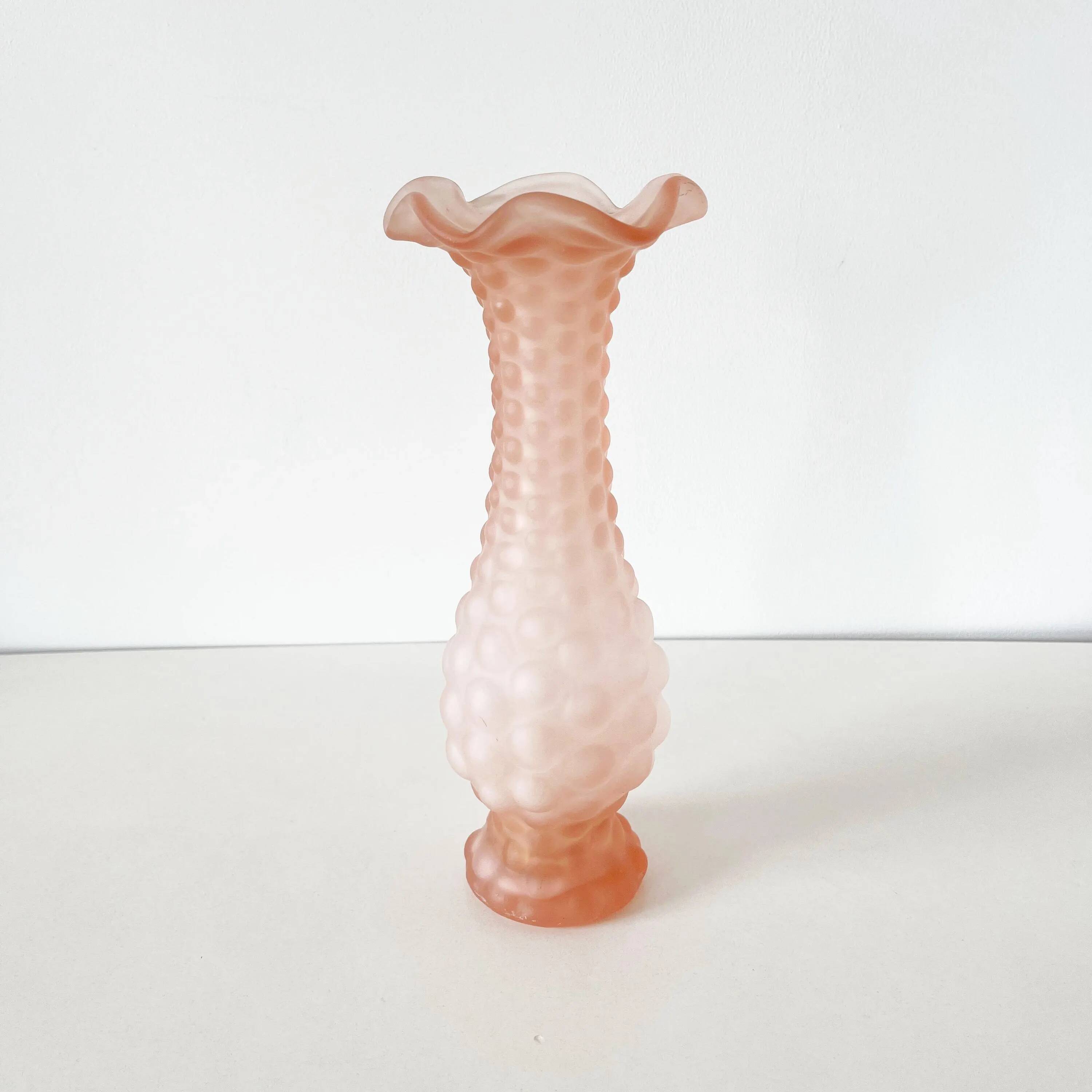 Pink frosted glass corolla vase Empoli Italy 1960