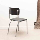 Chaise vintage tubax skaï noir et chrome
