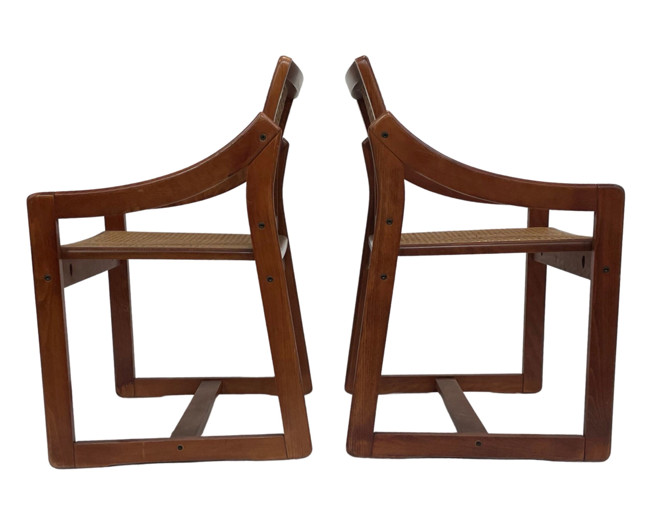 Vintage set of 4 dining chairs webbing beech wood design