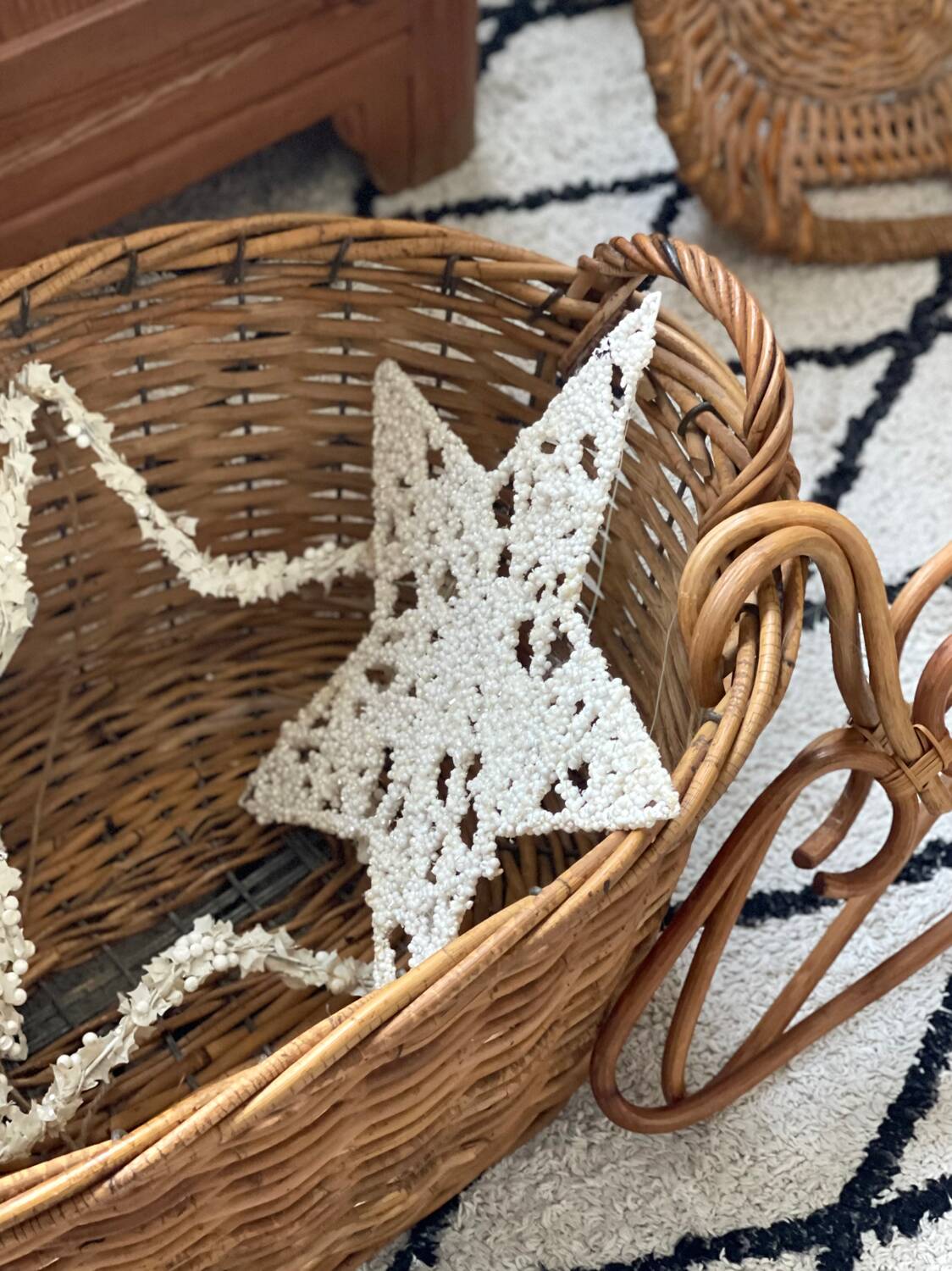Old rattan and metal basket
