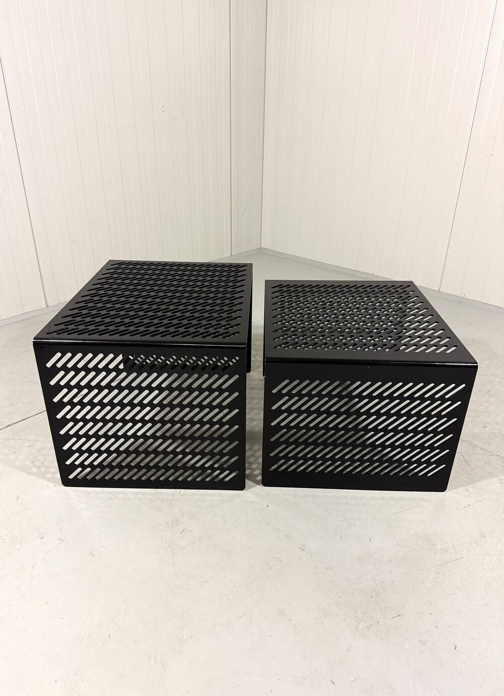 Black perforated steel nesting tables Italy 1980’s