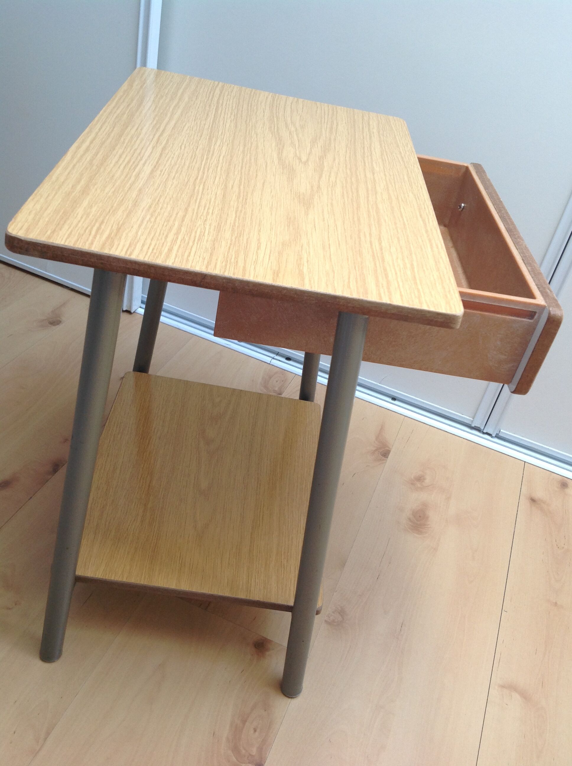 Bedside table in formica imitation wood / vintage 60s-70s