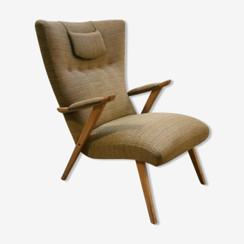 Fauteuil Zig Zag scandinave années 50/60 taupe