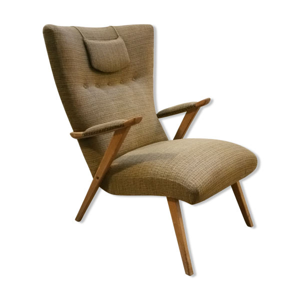 Fauteuil Zig Zag scandinave années 50/60 taupe