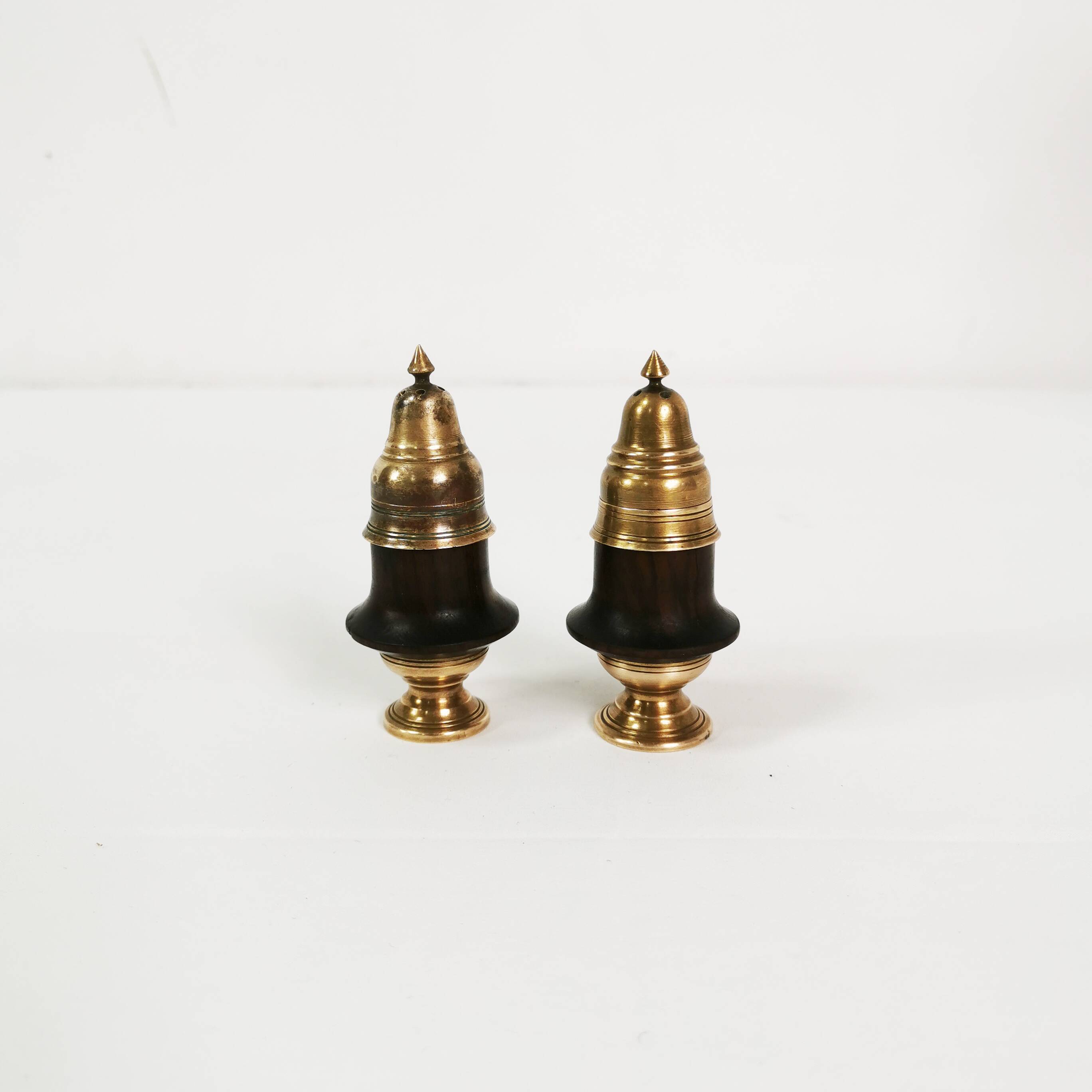 Brass and rosewood spice set, Denmark, 1950s