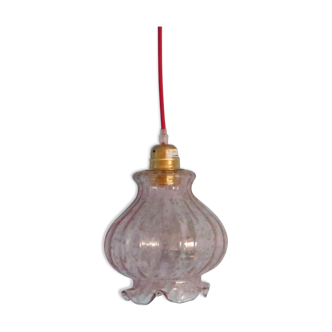 Suspension tulipe en verre givré violet vintage