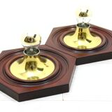 2 appliques hexagonales en bois et laiton, 1970 / 80