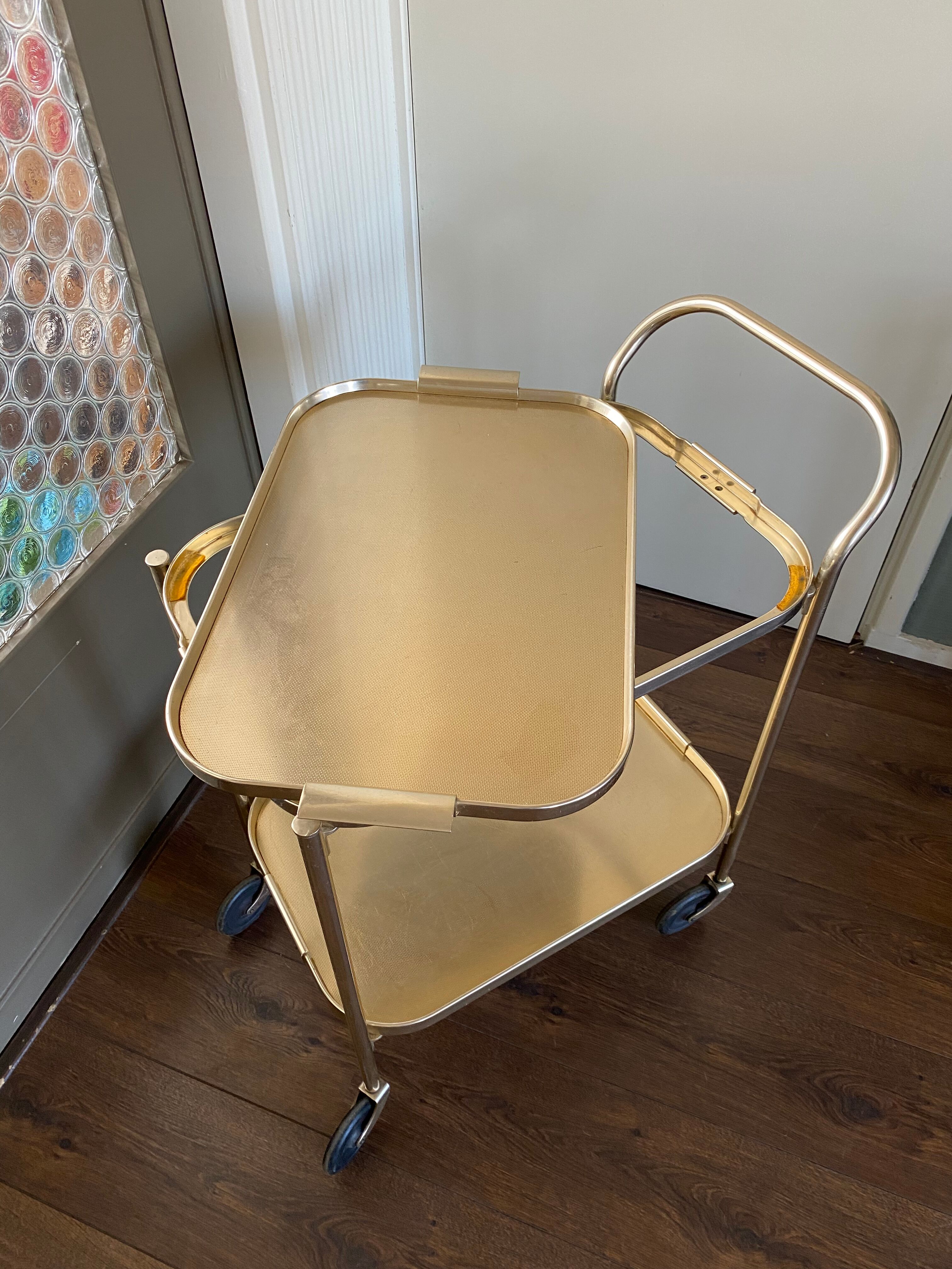 Chariot de service de régence du milieu du siècle en or de Kaymet, années 1950