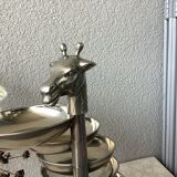 Bronze giraffe and silver metal servant