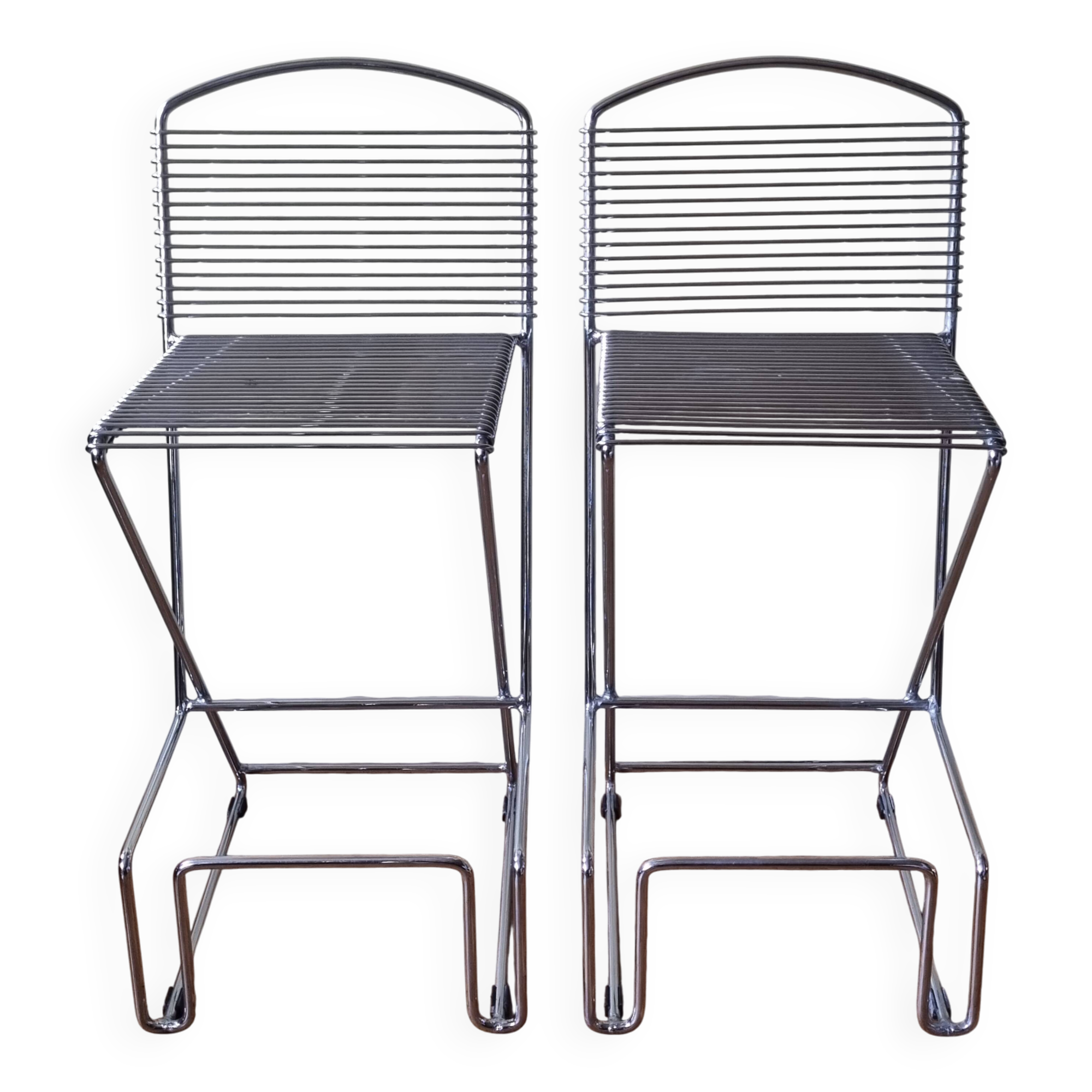 Paire de tabourets de bar Till Behrens Schlubach acier chromé années 80