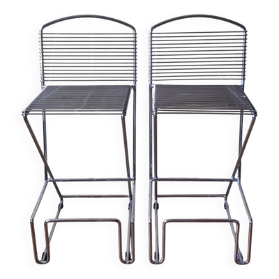 Paire de tabourets de bar Till Behrens Schlubach acier chromé années 80