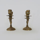 Pair of old candle holders with 3 branches in bronze, year 50/60