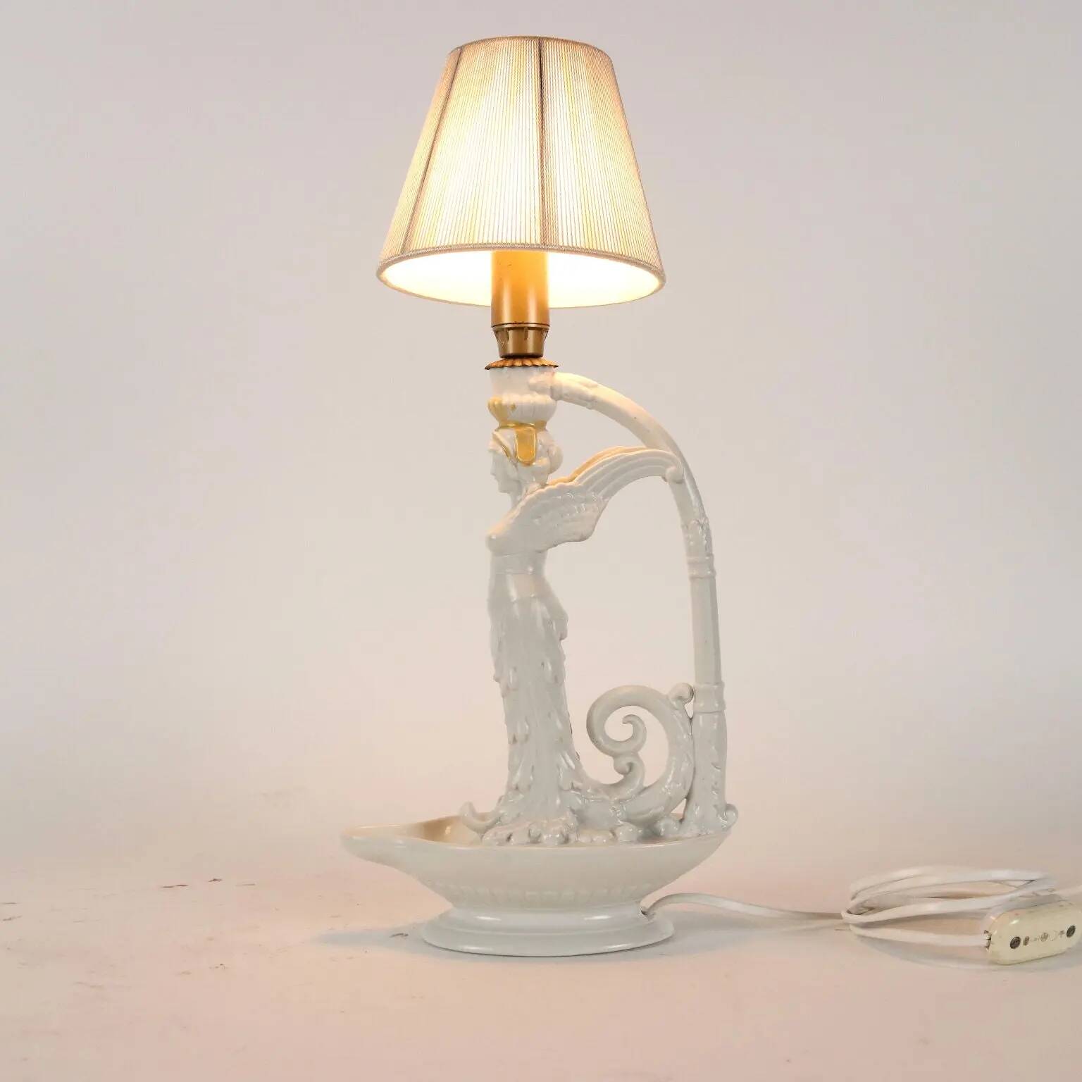 Pair of neoclassical style lamps in porcelain, Italy, 20th century