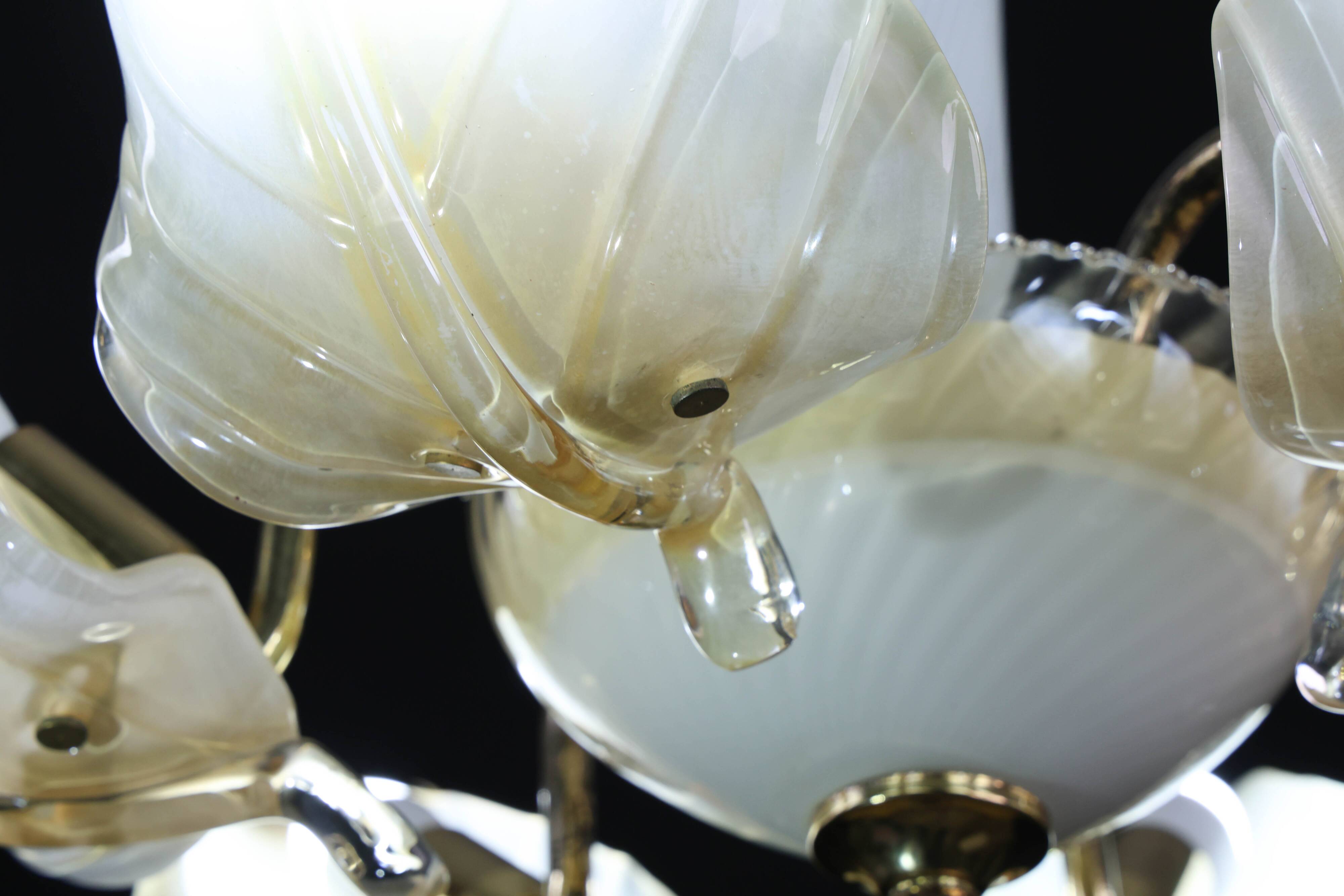 Exceptional Vintage 6-Light Gold Murano Glass Chandelier