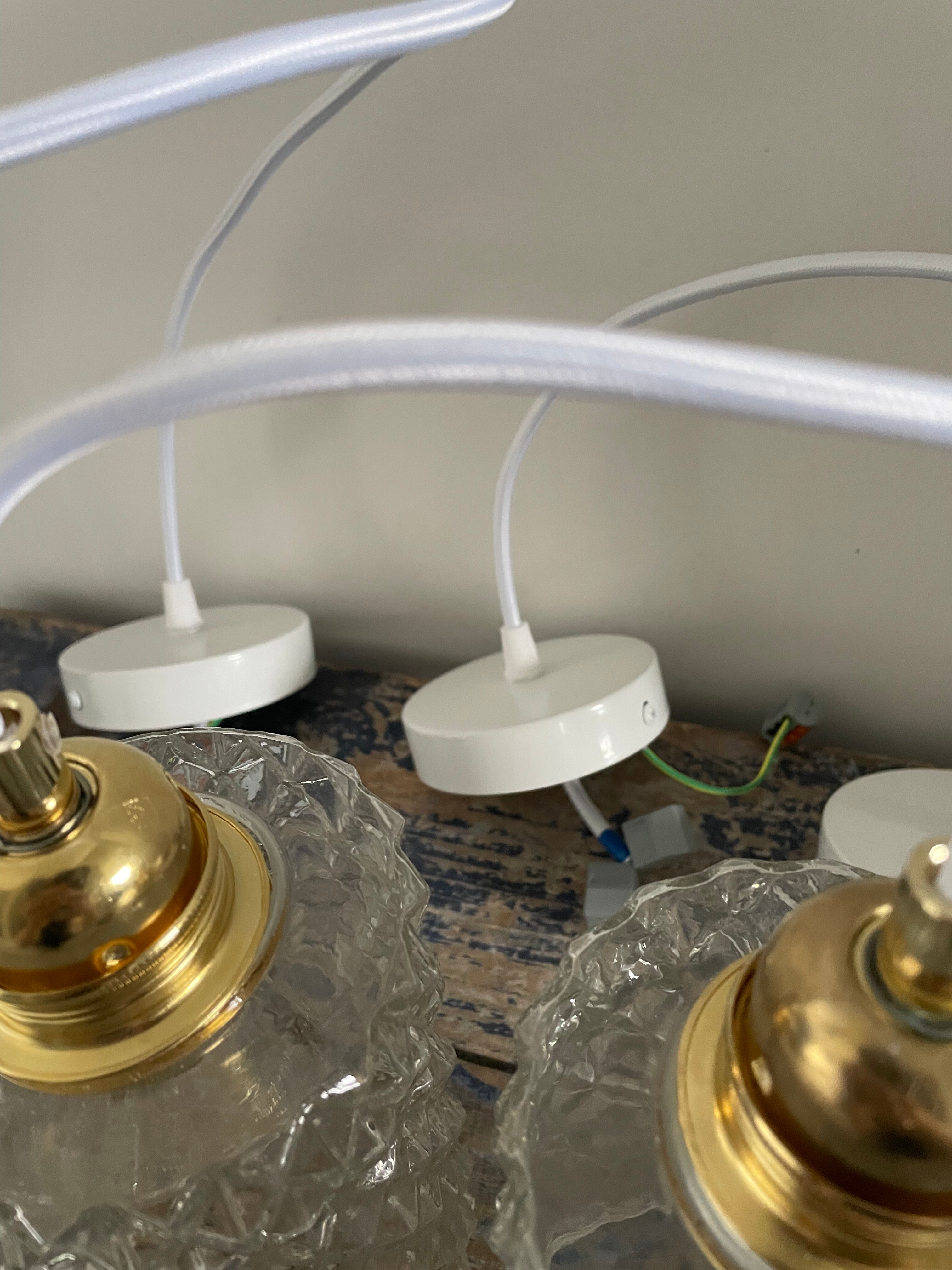 Set of three vintage pendant lamps in chiseled glass
