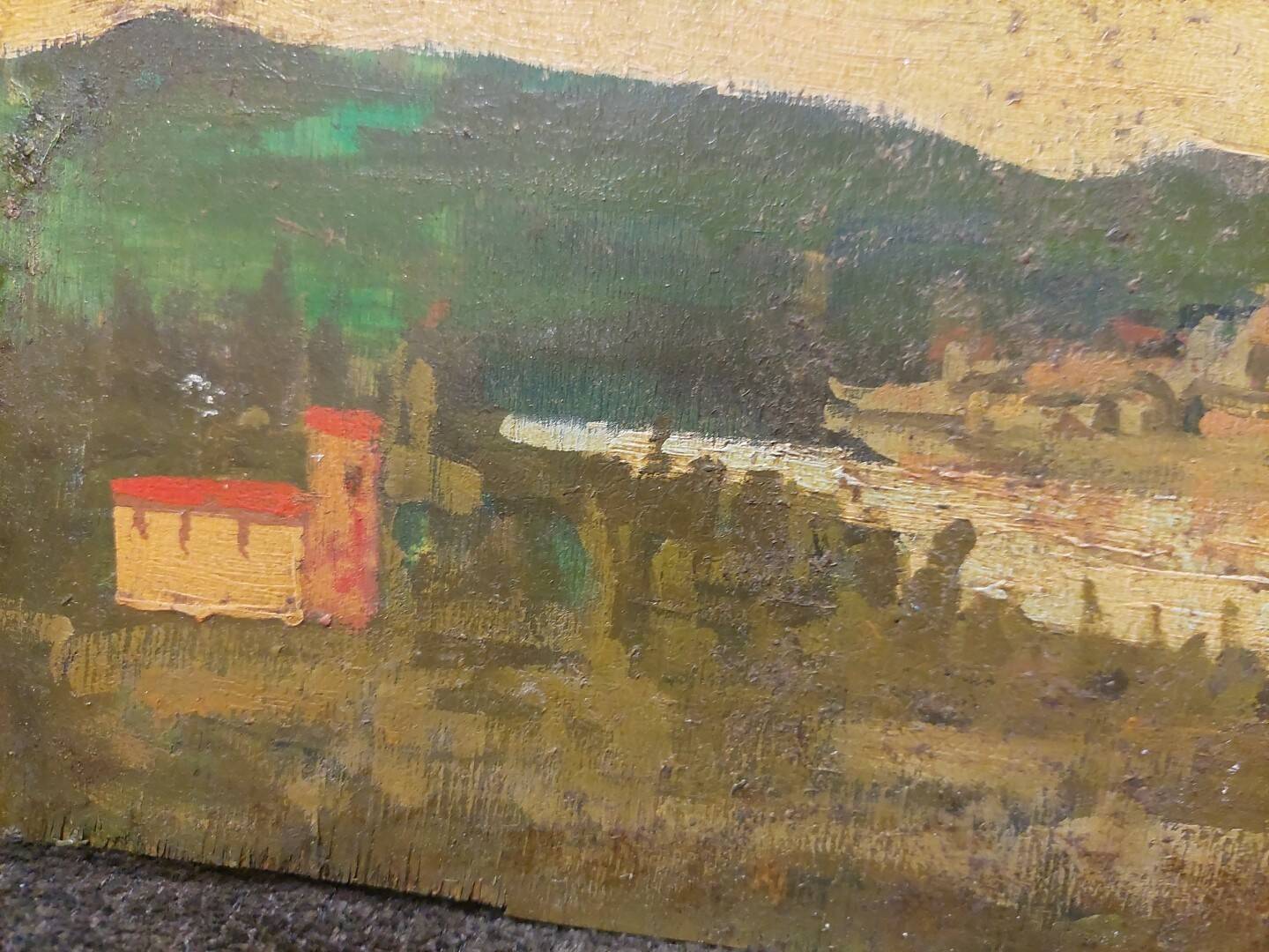 Peinture sur bois paysage première moitié du XXe siècle