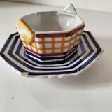 HB Quimper octagonal butter dish, hand-painted graphic design.