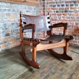 Vintage leather rocking chair by Angel Pazmino 1960