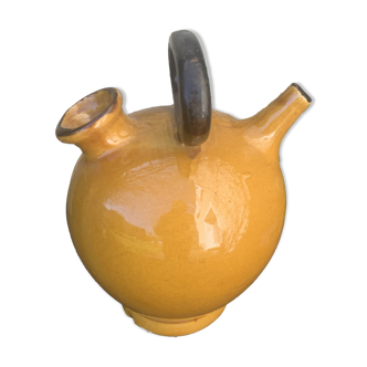 Gargoulette, Provençal jug in enamelled ceramic, vintage ochre color