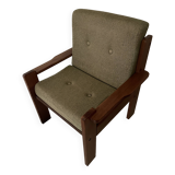 Fauteuil vintage vert tissus et bois