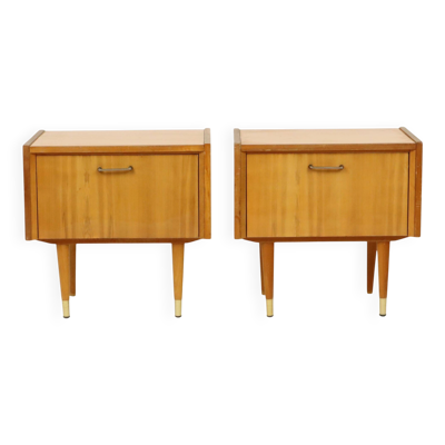 Paire de tables de nuit vintage rockabilly en bois clair