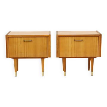 Pair of Vintage Rockabilly Wooden Nightstands Light Wood