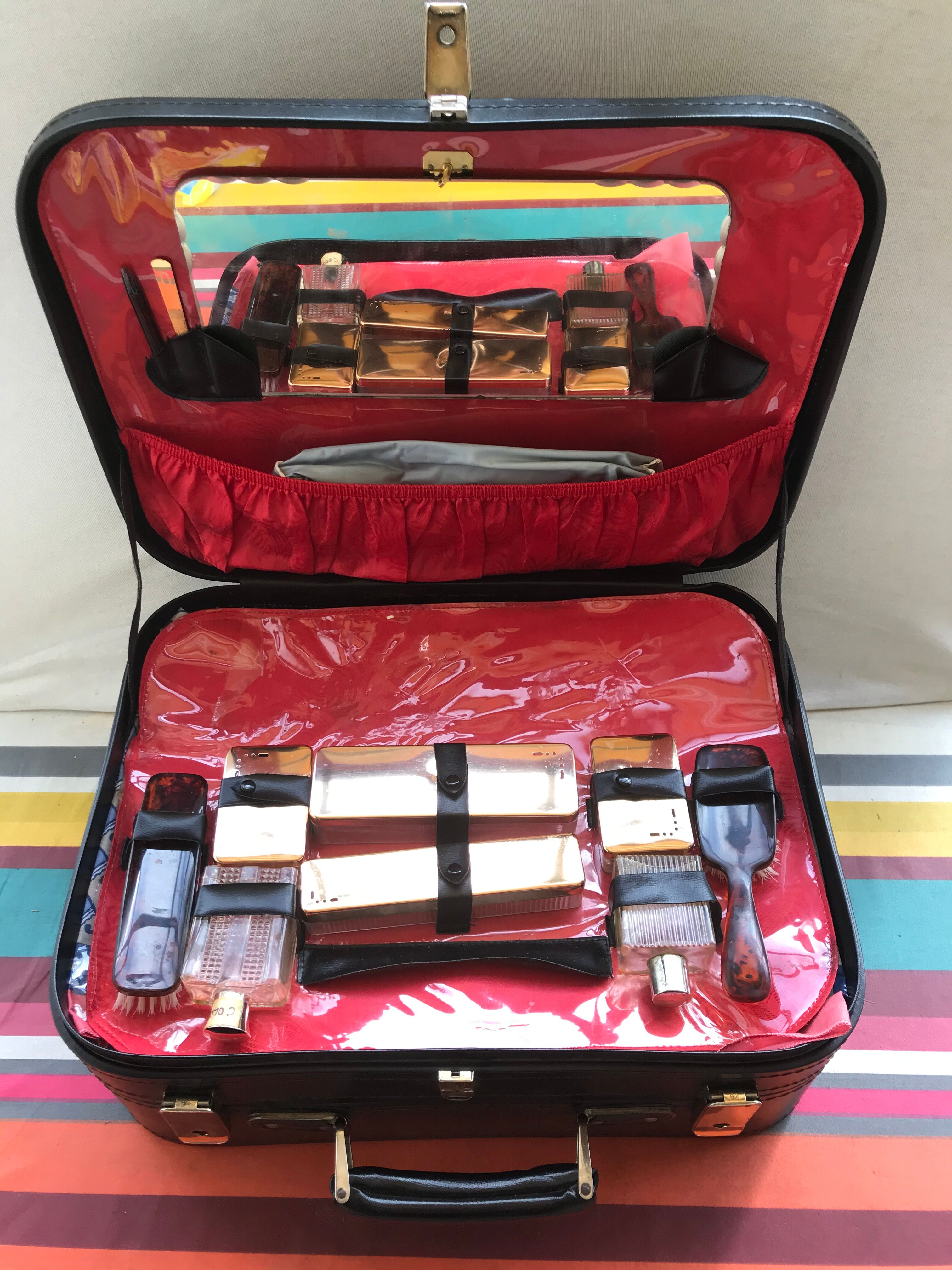 Former Travel Trunk Case - Necessary To Travel Rare Black Leather Vintage