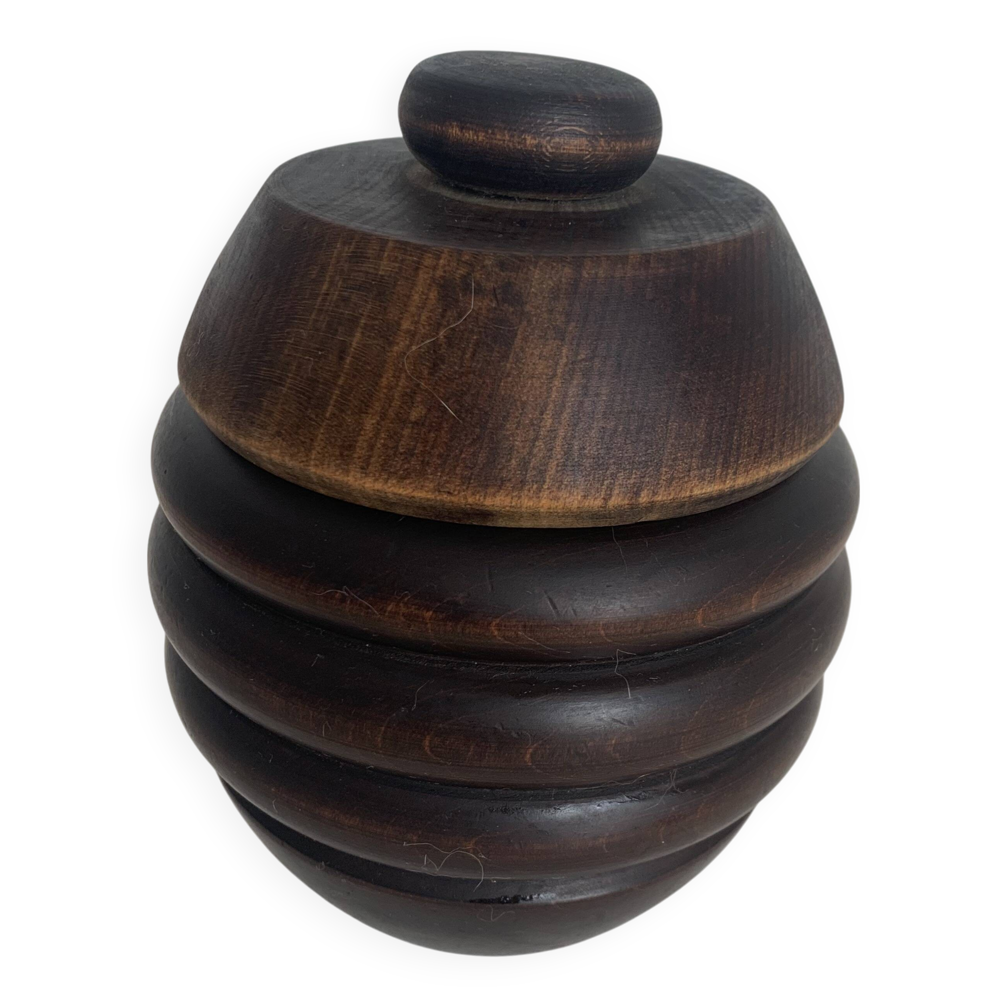 Pot à tabac vintage 1930 tabatière bois sculpté pipe - 15 x 12 cm