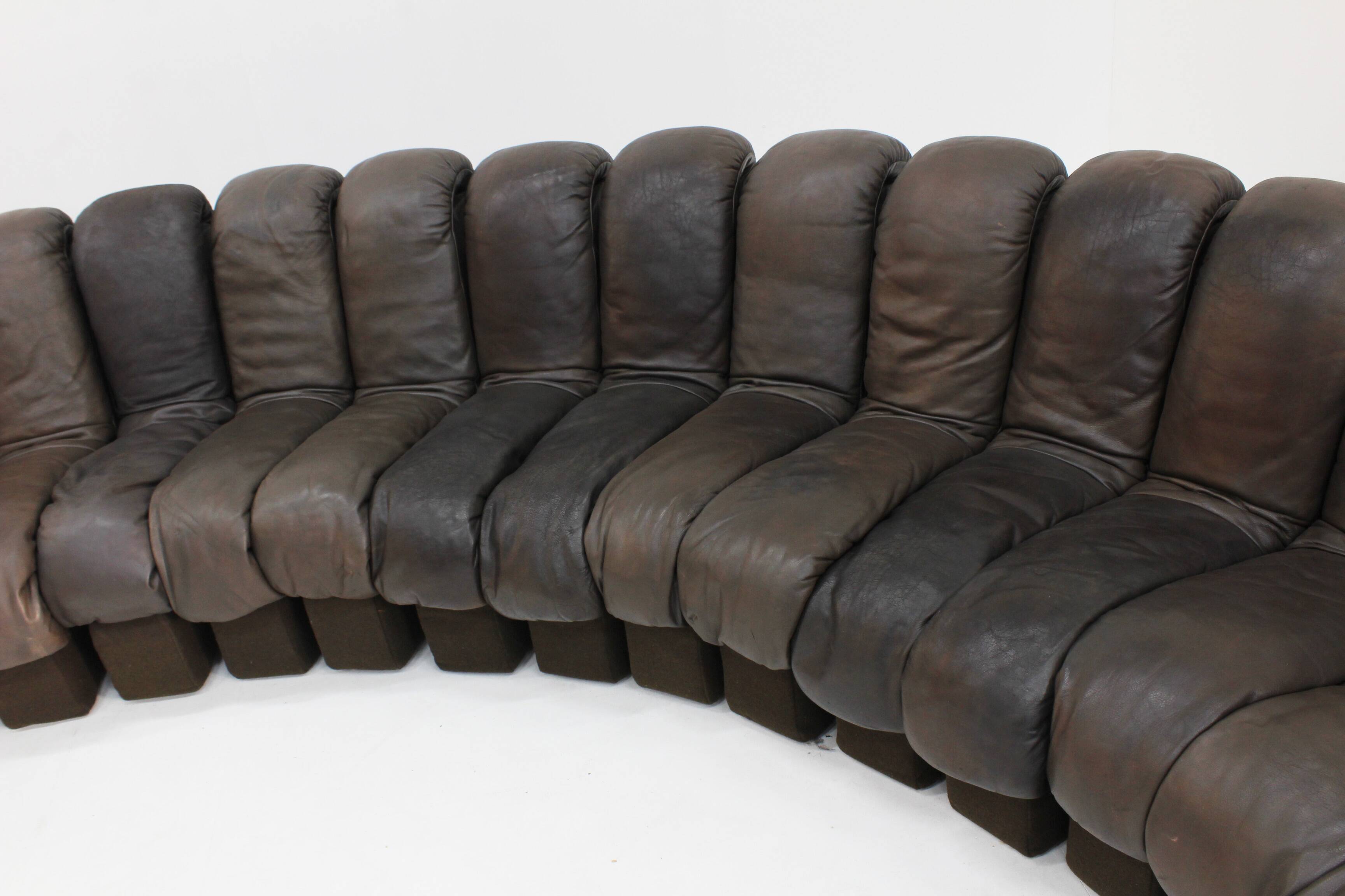 Vintage DS-600 Non stop Snake sofa by De Sede in original brown leather, 19