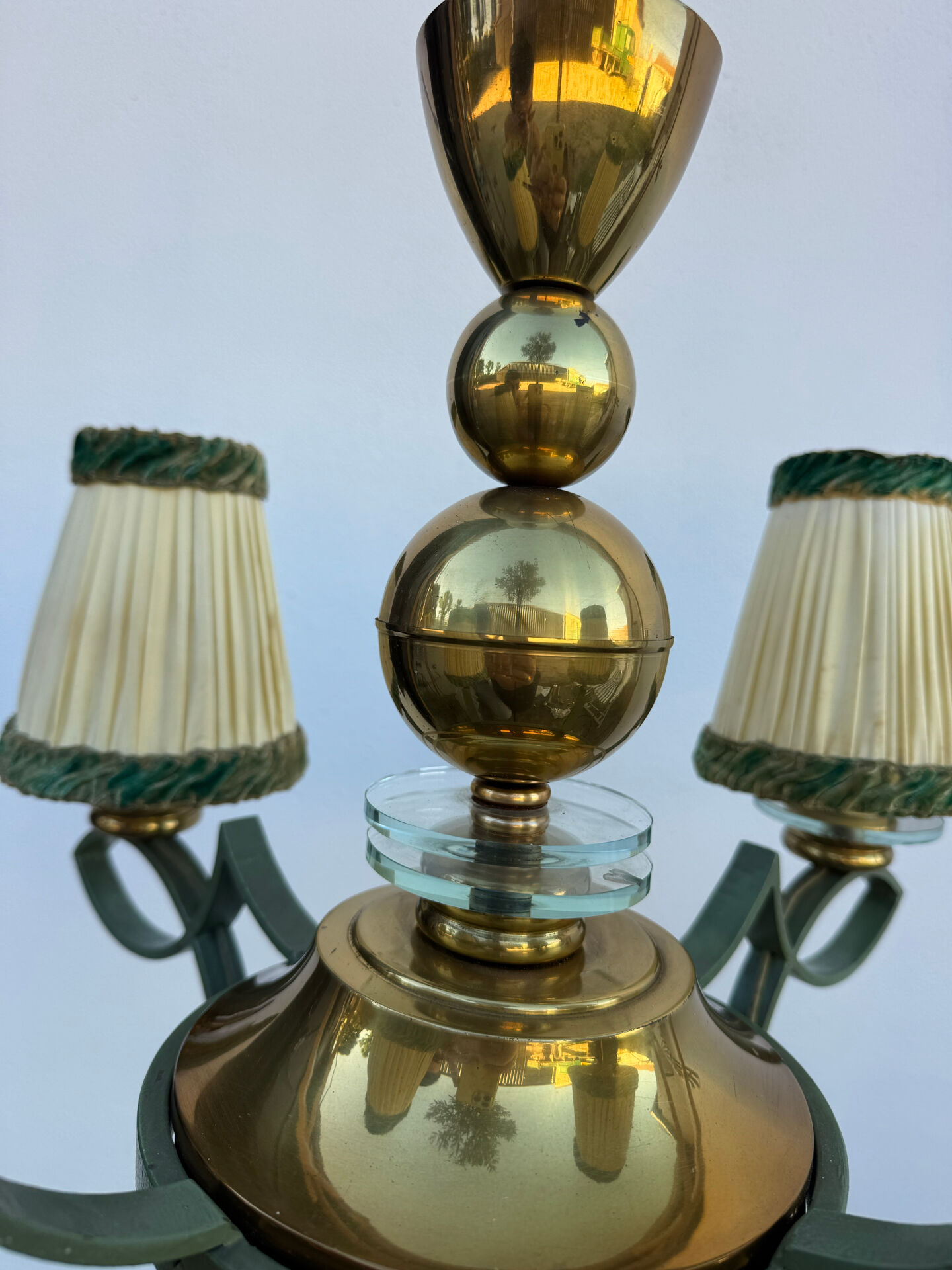 Art Deco brass and glass chandelier