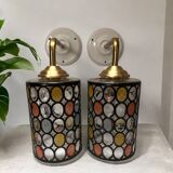 Paire d’appliques murales en verre vitrail