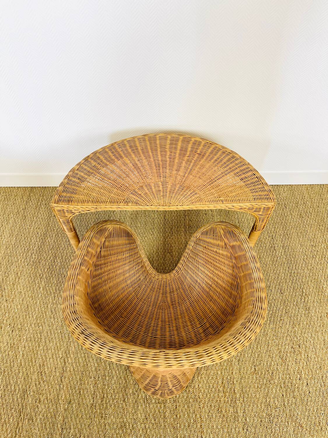 Lotus meditation chair and rattan table, 1960s