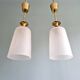 Pair of Mid Century Pendant Lights in Brass and Clear Crackle Glass, 1950s