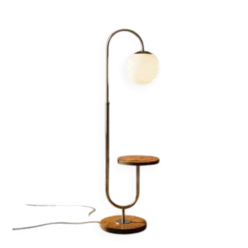 Lampe de sol Bauhaus restaurée avec table intégrée par R. Slezák