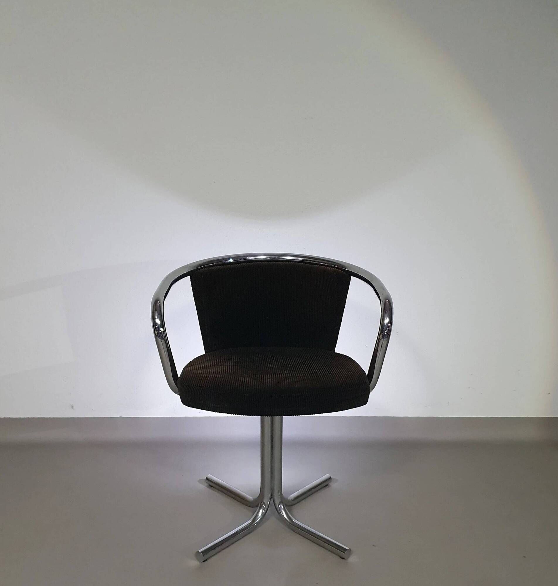 3 x mid-century tube frame chairs (swivel) corduroy upholstery