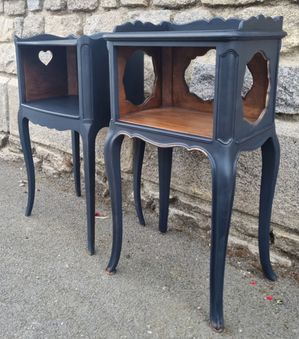 Pair of vintage bedside tables, 60s, Louis XV style, revamped
