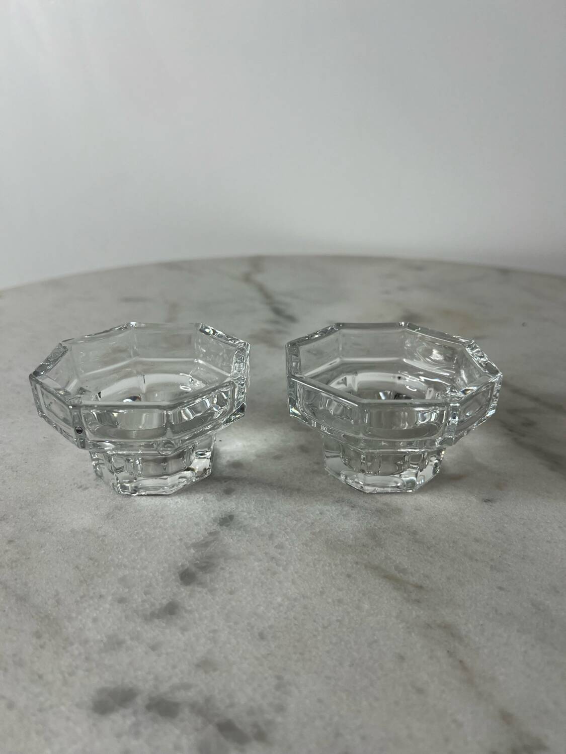 Set of 2 octagonal glass candle holders France